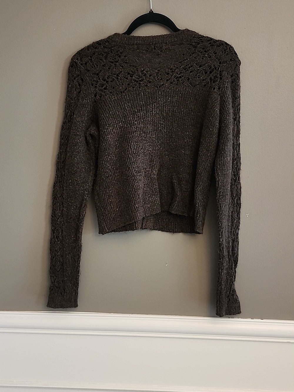 American Eagle Outfitters Brown Lace-Yoke Button-Up Cardigan - Picture 6 of 12